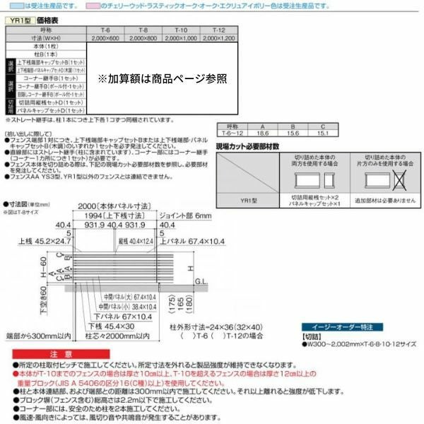 フェンス LIXIL フェンスAA YR1型 T-12 本体 2000×1200mm 6枚目