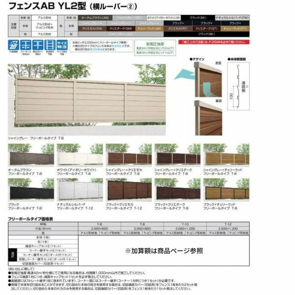フェンス LIXIL フェンスAB YL2型(横ルーバー2) T-12 本体 2000mm(フリーポールタイプ専用)×1200mm 2枚目