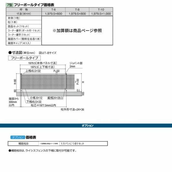フェンス LIXIL ライシスフェンス 7型 フリーポールタイプ T-10 本体 1979×1000mm 4枚目