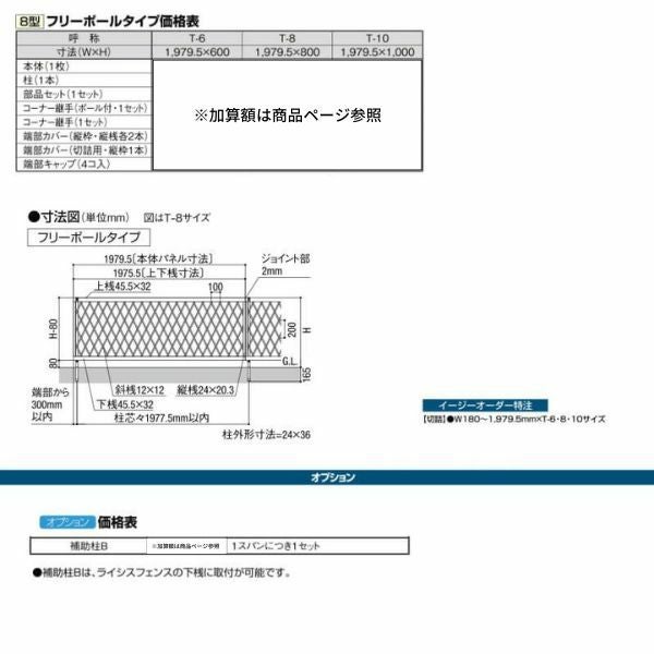 フェンス LIXIL ライシスフェンス 8型 フリーポールタイプ T-6 本体 1979×600mm 4枚目