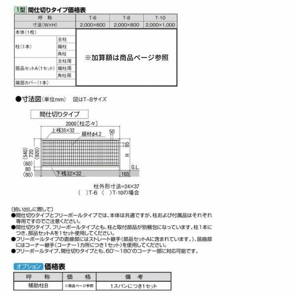 フェンス LIXIL アルメッシュフェンス 1型 間仕切りタイプ T-10 本体 2000×1000mm 4枚目