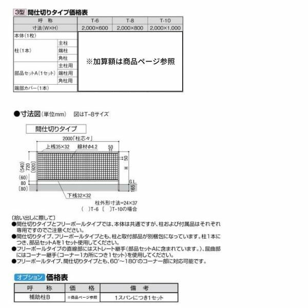 フェンス LIXIL アルメッシュフェンス 3型 間仕切りタイプ T-6 本体 2000×600mm 4枚目