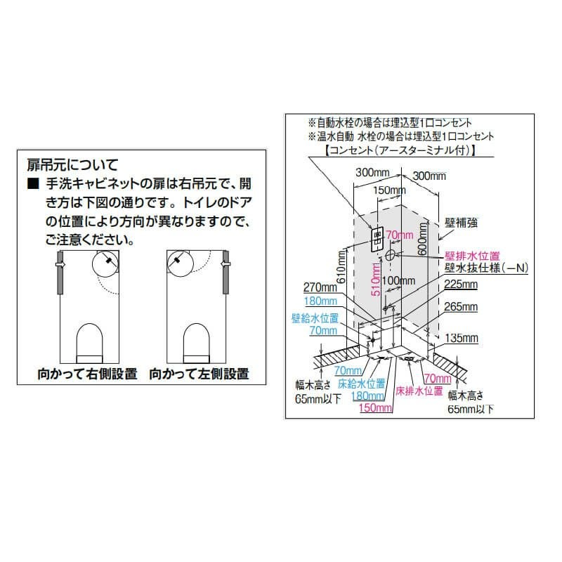 トイレ手洗 コーナー手洗キャビネット(左右共通)【YL-D201CCHJ】壁排水 ハンドル水栓  LIXIL リクシル 6枚目