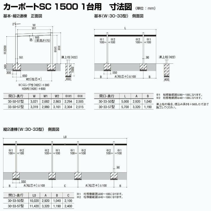 カーポート 1台駐車場 リクシル カーポートSC1500 1台用(基本) 30-57型 W3021×L5700 アルミ形材屋根材 駐車場 車庫 ガレージ 本体 4枚目