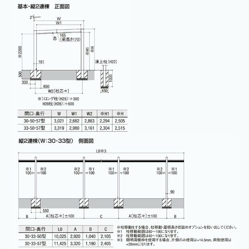 カーポート 2台駐車場 リクシル カーポートSC1500 1台用(縦2連棟) 30-50型 W3021×L10020 アルミ形材屋根材 駐車場 車庫 ガレージ 本体 4枚目