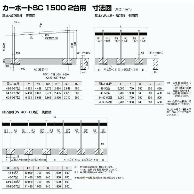 カーポート 2台駐車場 リクシル カーポートSC1500 2台用(基本) 54-57型 W5458×L5700 アルミ形材屋根材 駐車場 車庫 ガレージ 本体 4枚目
