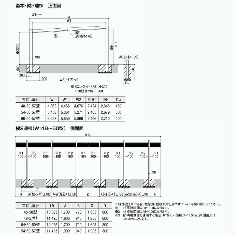 カーポート 4台駐車場 リクシル カーポートSC1500 2台用(縦2連棟) 48-50型 W4863×L10020 アルミ形材屋根材 駐車場 車庫 ガレージ 本体 4枚目