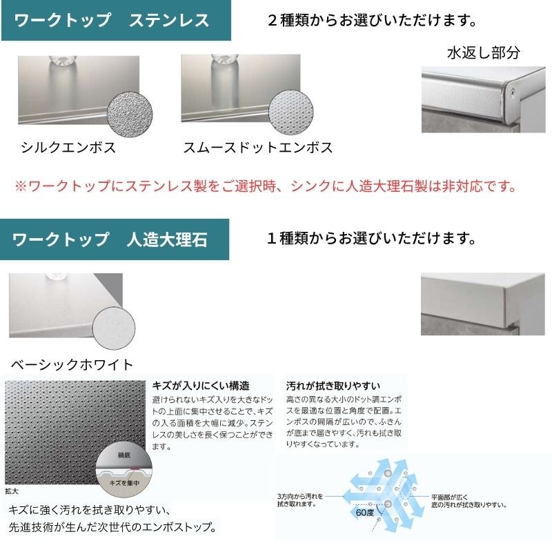 システムキッチン シエラ W1650mm 壁付I型 開き扉プラン ウォール