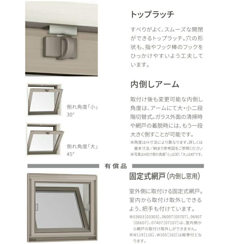 内倒し窓 07405 サーモスA W780×H570mm 複層ガラス アルミサッシ