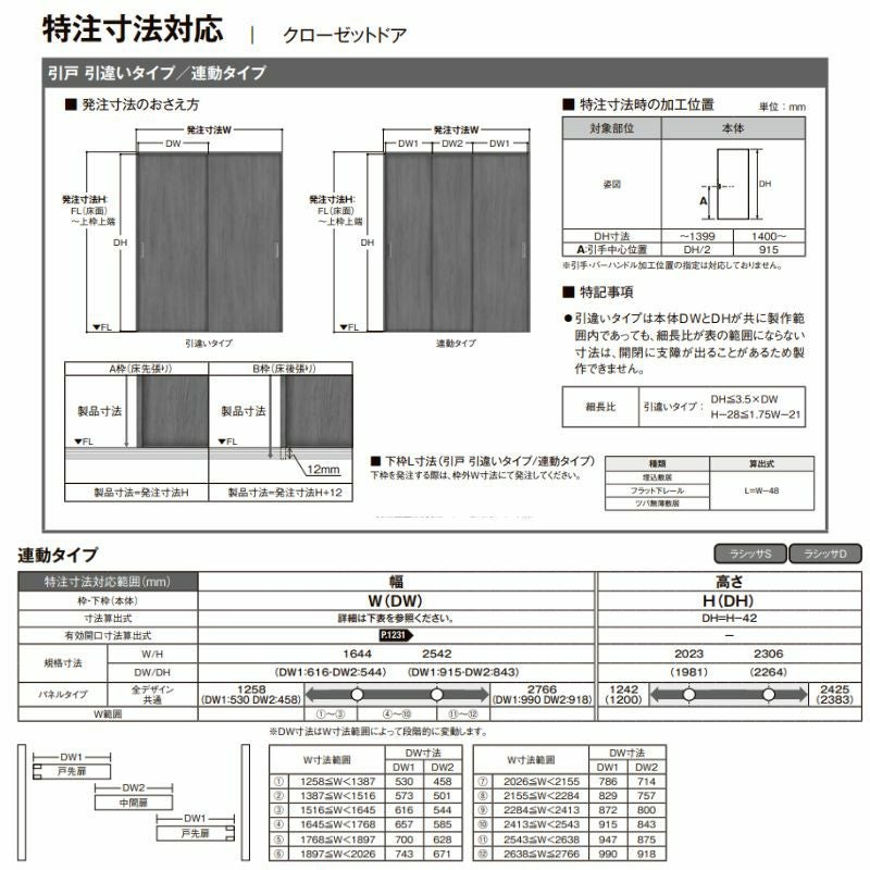 LIXIL オーダーサイズ リクシル ラシッサS クローゼットドア 引戸 連動