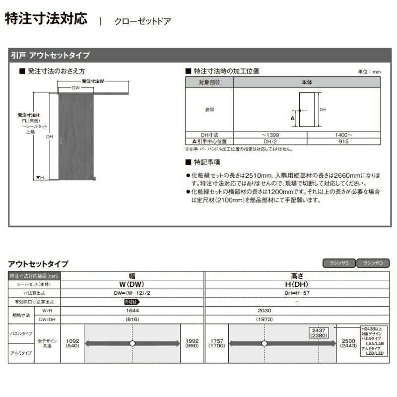 LIXIL オーダーサイズ リクシル ラシッサS クローゼットドア 引戸