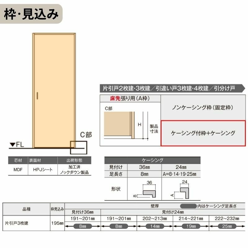 オーダーサイズ】可動間仕切り LIXIL 室内引戸 上吊方式 片引戸3枚建