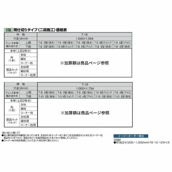 フェンス LIXIL サニーブリーズフェンス S型＜採光タイプ＞ 間仕切りタイプ(二段施工) T-16 本体 上段T-8(M型)/下段T-8(S型) 1000×1554mm 3枚目