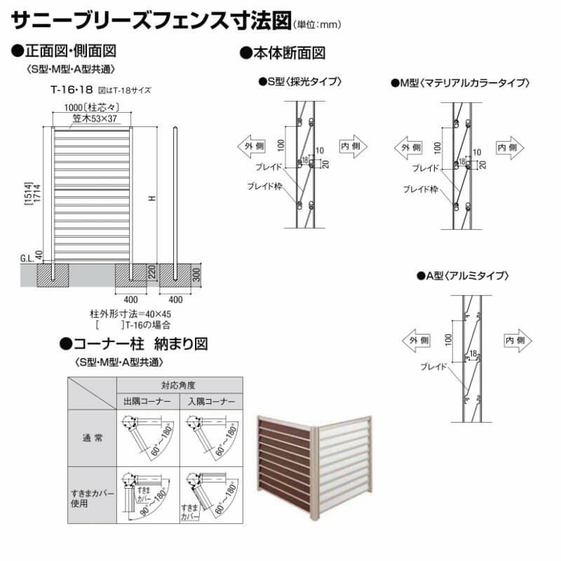 フェンス LIXIL サニーブリーズフェンス S型＜採光タイプ＞ 間仕切りタイプ(二段施工) T-18 本体 上段T-8(M型)/下段T-10(S型) 1000×1754mm 4枚目