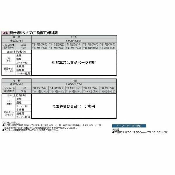 フェンス LIXIL サニーブリーズフェンス A型＜アルミタイプ＞ 間仕切りタイプ(二段施工) T-16 本体 上段T-8(A型)/下段T-8(S型) 1000×1554mm 3枚目