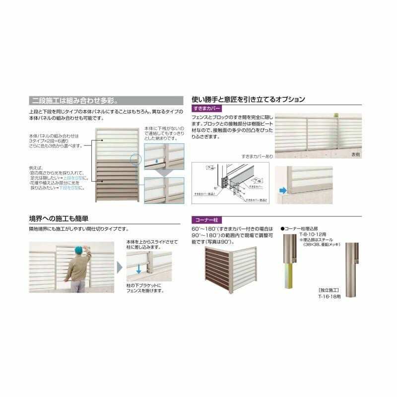 フェンス LIXIL サニーブリーズフェンス A型＜アルミタイプ＞ 間仕切りタイプ(二段施工) T-16 本体 上段T-8(A型)/下段T-8(M型) 1000×1554mm 7枚目