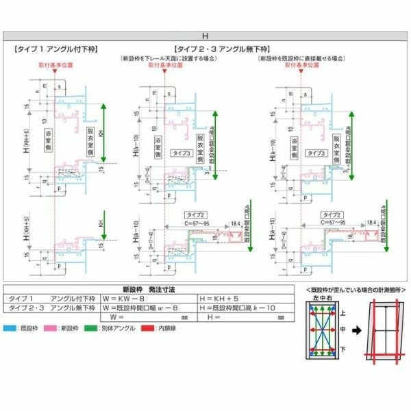 【プロ向き】 かんたんドアリモ 浴室ドア 内付枠 カバー工法 ガスケット仕様 折戸 W528～868×H1544～2094mm YKKAP 浴室 アルミサッシ 枠ごと交換 リフォーム 10枚目