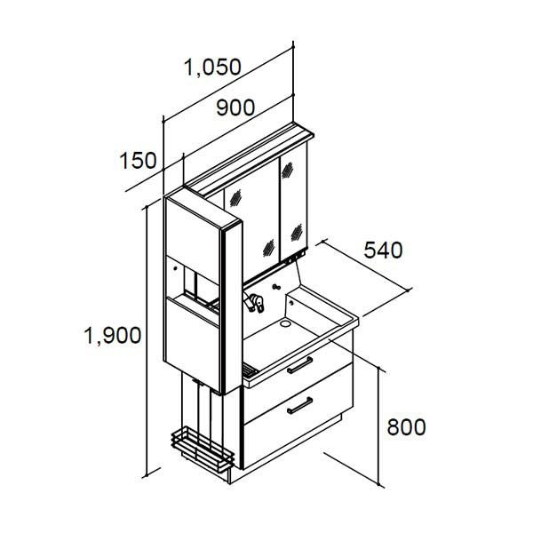 ピアラ 洗面台本体 AR3FH-905SY/■H ミラーキャビネット MAR3-903TXJU トールキャビネット AR3S-155S/■ セット 間口1050mm LIXIL リクシル INAX イナックス 3枚目