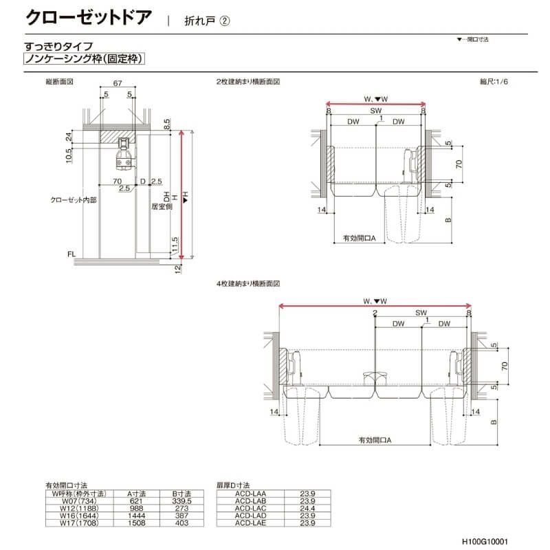 クローゼット扉 ドア 2枚 折れ戸 ラシッサD キナリモダン すっきりタイプ LAD ノンケーシング枠 0723 ミラーなし 押入れ 折戸 リフォーム DIY 5枚目