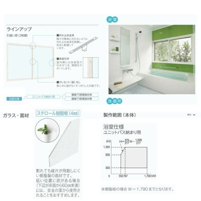 エコ内窓 引き違い窓 浴室仕様 ユニットバス納まり スチロール樹脂板パネル 巾1501-1700mm 高さ1001-1300mm YKKap LiteU ykk ライトユー Lite U 二重窓 防音 3枚目