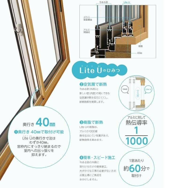 エコ内窓 引き違い窓 浴室仕様 タイル納まり 単板 3mm透明硝子 巾1501-1860mm 高さ501-1000mm YKKap LiteU ykk 引違い窓 ライトユー Lite U 二重窓 防音 2枚目