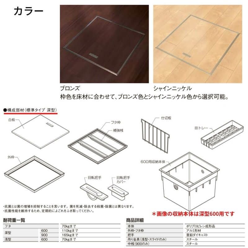 床下収納 標準タイプ 深型900 □-A900-MAJ7 寸法(mm) 606×909×463 抗菌 