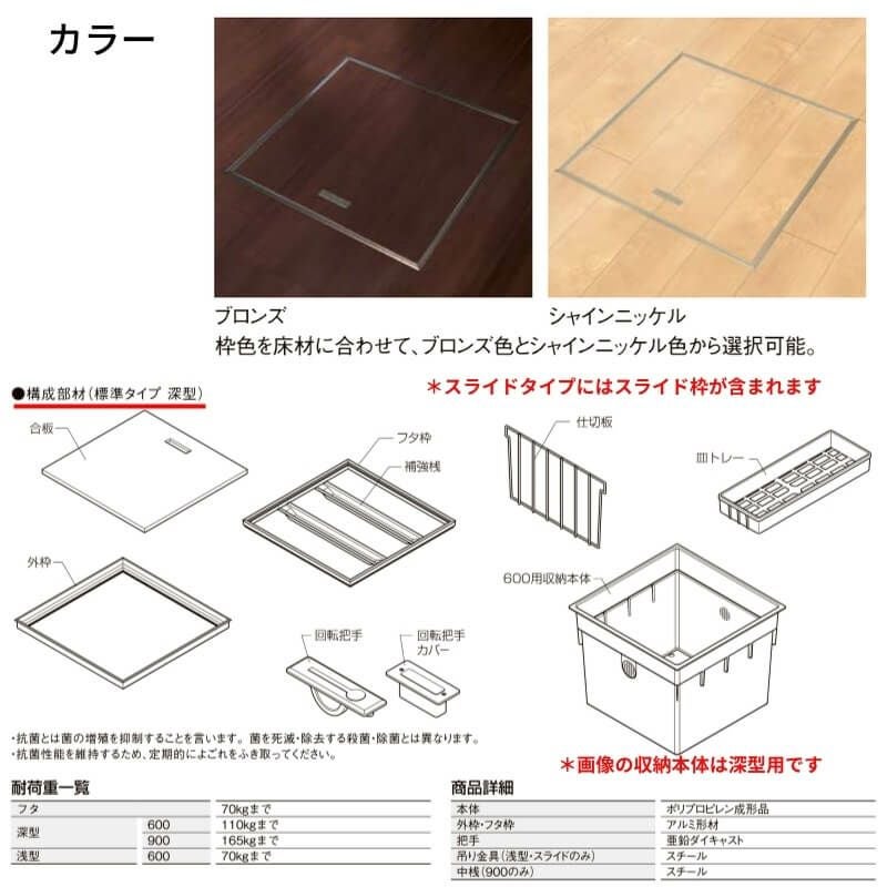 床下収納 スライドタイプ 深型600 □-C600-MAJ7 寸法(mm) 606×606×535