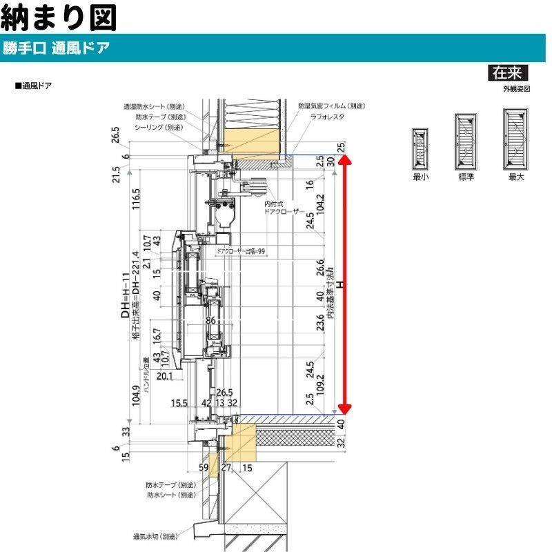 勝手口 通風ドア 半外付 07418 エピソードⅡ NEO－R W780×H1830 mm