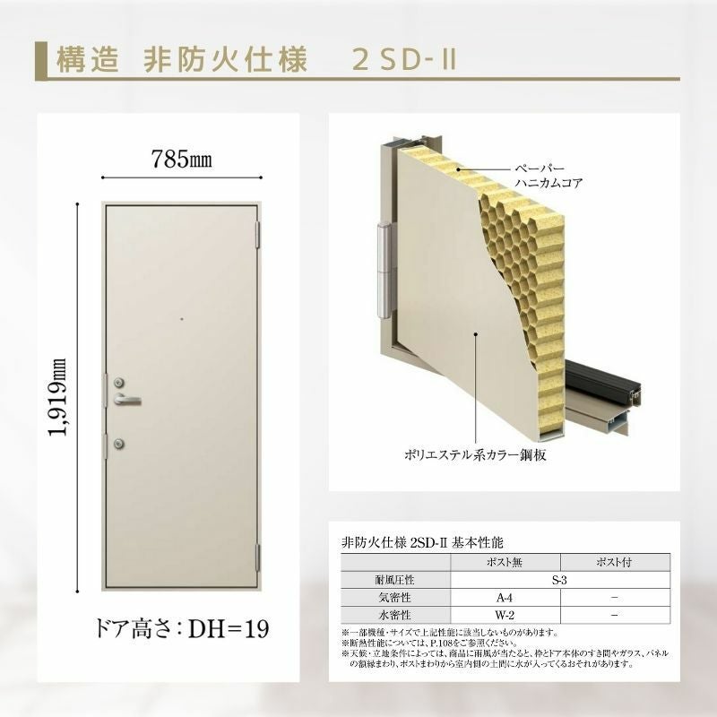 アパート用玄関ドア 2SD-Ⅱ C72型 W785×H1919mm 手動錠 断熱仕様D4 非 