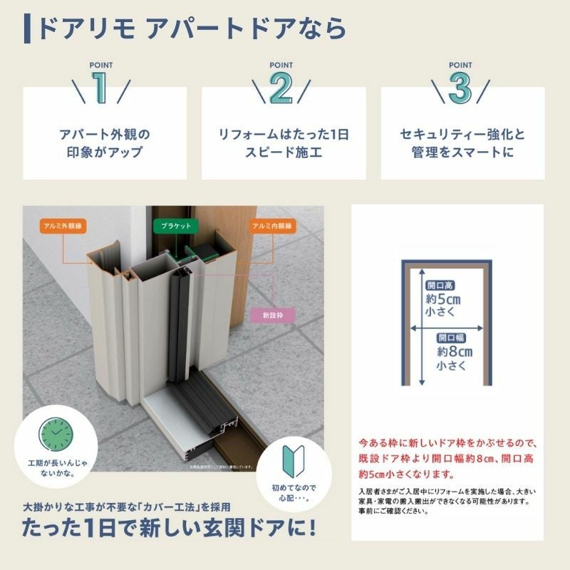 ドアリモ アパートドア R01型 特寸W666～785×H1745～2000mm 手動錠 断熱仕様D2/D4 ランマ無 YKK YKKap 集合住宅用ドア おしゃれ 防犯 リフォーム 2枚目