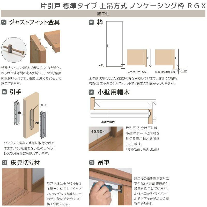 室内引戸 片引戸 標準タイプ 上吊方式 ノンケーシング枠 RGX ラフィス