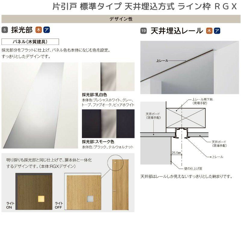 室内引戸 片引戸 標準タイプ 天井埋込方式 ライン枠 RGX ラフィス