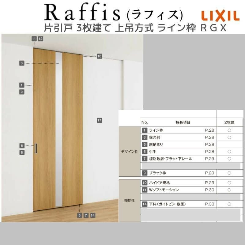 室内引戸 片引戸 3枚建 上吊方式 ライン枠 RGX ラフィス アクリル系
