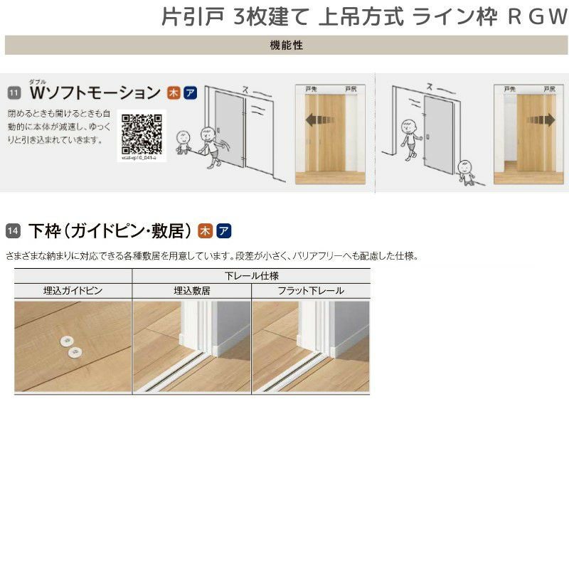 室内引戸 片引戸 3枚建 上吊方式 ライン枠 ラフィス RGW アクリル系パネル 3224 リクシル LIXIL Raffis 建具 リフォーム 10枚目