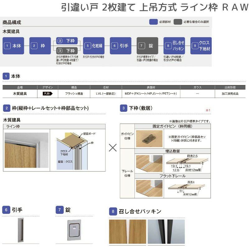 室内引戸 引違い戸2枚建 上吊方式 ライン枠 ラフィス RGW アクリル系パネル 1624/1824 リクシル LIXIL Raffis 建具 交換 リフォーム DIY 11枚目