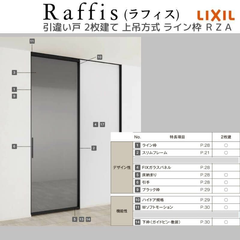 室内引戸 引違い戸2枚建 上吊方式 ライン枠 ラフィス RZA アルミガラス 1624 リクシル LIXIL Raffis 建具 交換 リフォーム DIY 6枚目