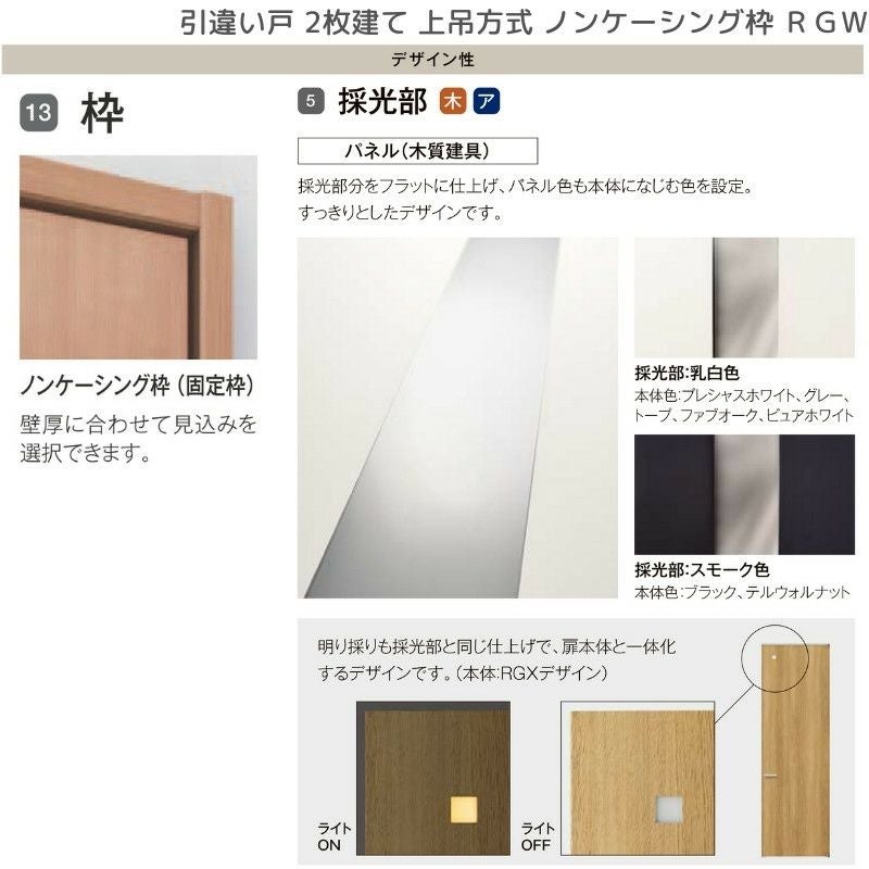 室内引戸 引違い戸2枚建 上吊方式 ノンケーシング枠 ラフィス RGW アクリル系パネル 1620/1820 リクシル LIXIL Raffis 建具 交換 リフォーム DIY 9枚目