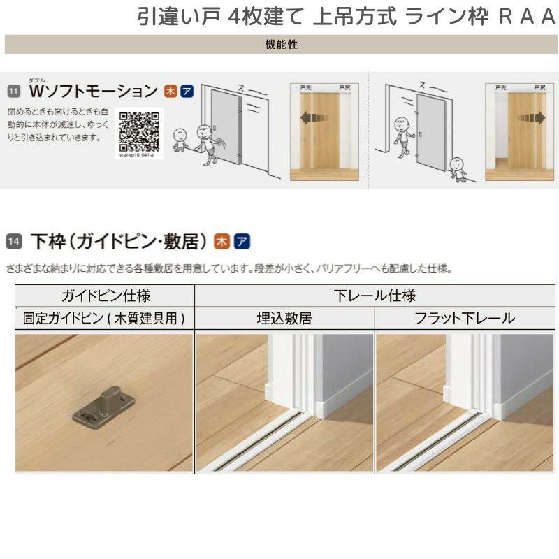 室内引戸 引違い戸4枚建 上吊方式 ライン枠 ラフィス RAA  3224 リクシル LIXIL Raffis 建具 交換 リフォーム DIY 9枚目