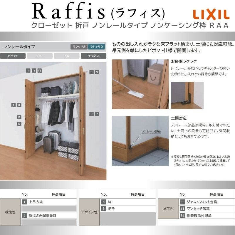 クローゼットドア 折れ戸 本体×2P(4枚) ノンレールタイプ ノン