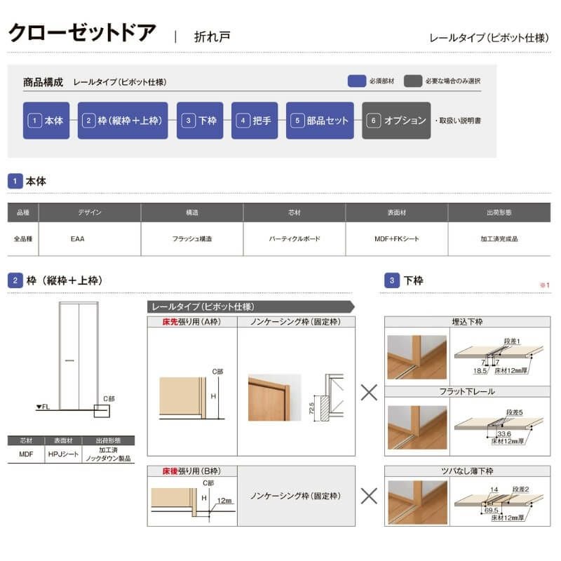 オーダーサイズ 】TA クローゼットドア 折れ戸2枚 ノンケーシング枠