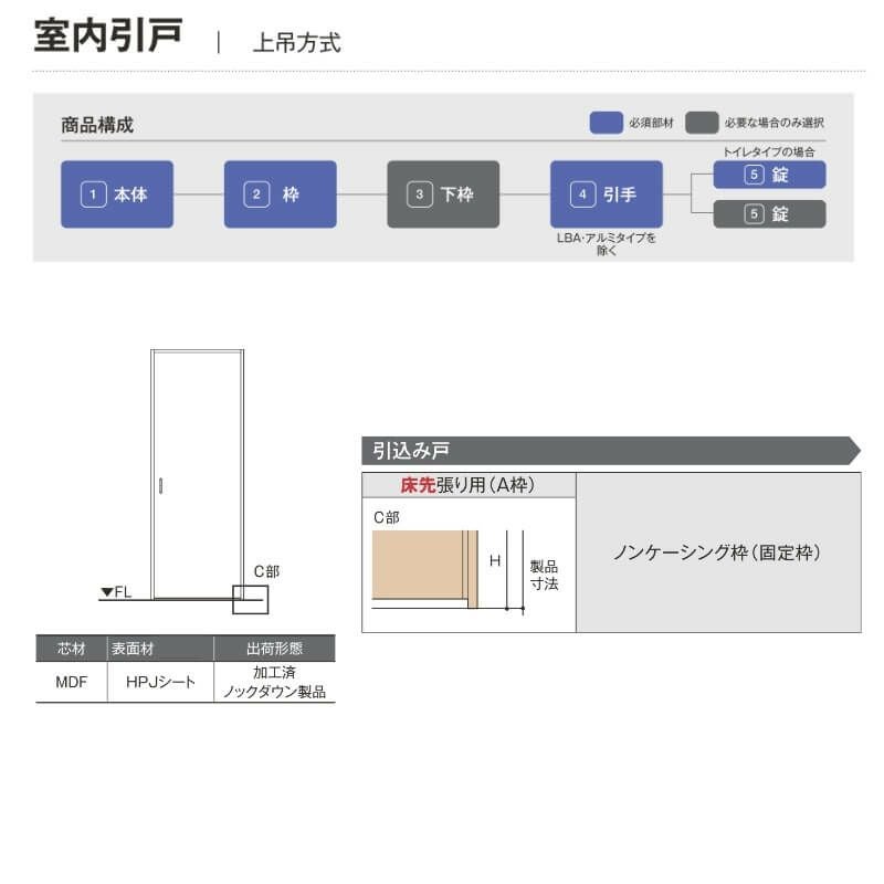室内引戸 1420/1620/1820 ラシッサD ノースフォレスト 上吊方式 引込み