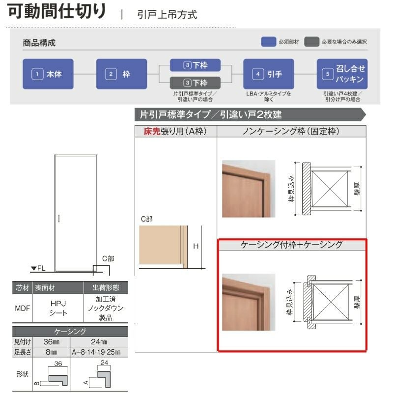可動間仕切り 1620/1623 ラシッサD ノースフォレスト 引戸上吊方式 片