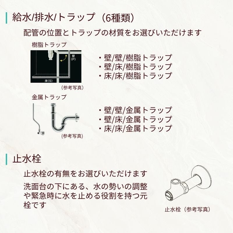 洗面化粧台 カスタムバニティ カウンター間口800~1800mm 壁位置 両側壁