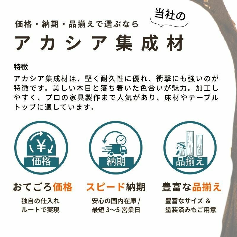 アカシア集成材 5枚組 (オイル塗装) 幅910mm×奥行350mm×厚み15mm