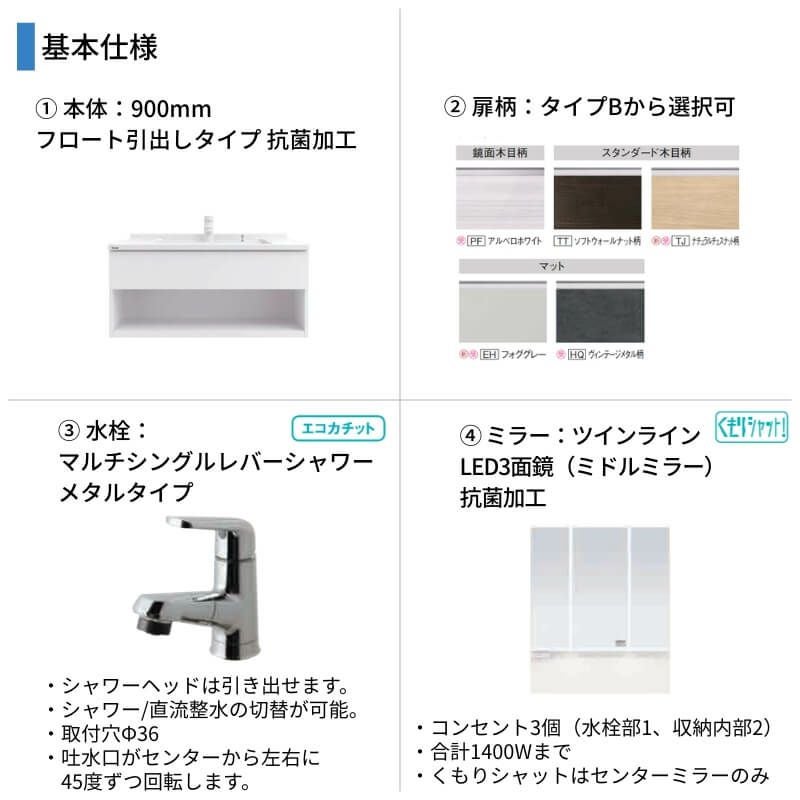 洗面台 パナソニック シーライン セットプラン GC-095H 扉柄タイプB 幅