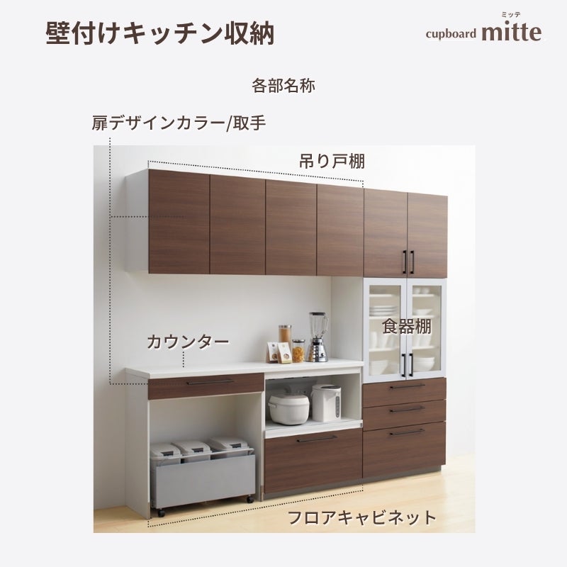 カップボード ミッテ 食器棚 間口180cm(45+60+75)cm 壁付型 フロア