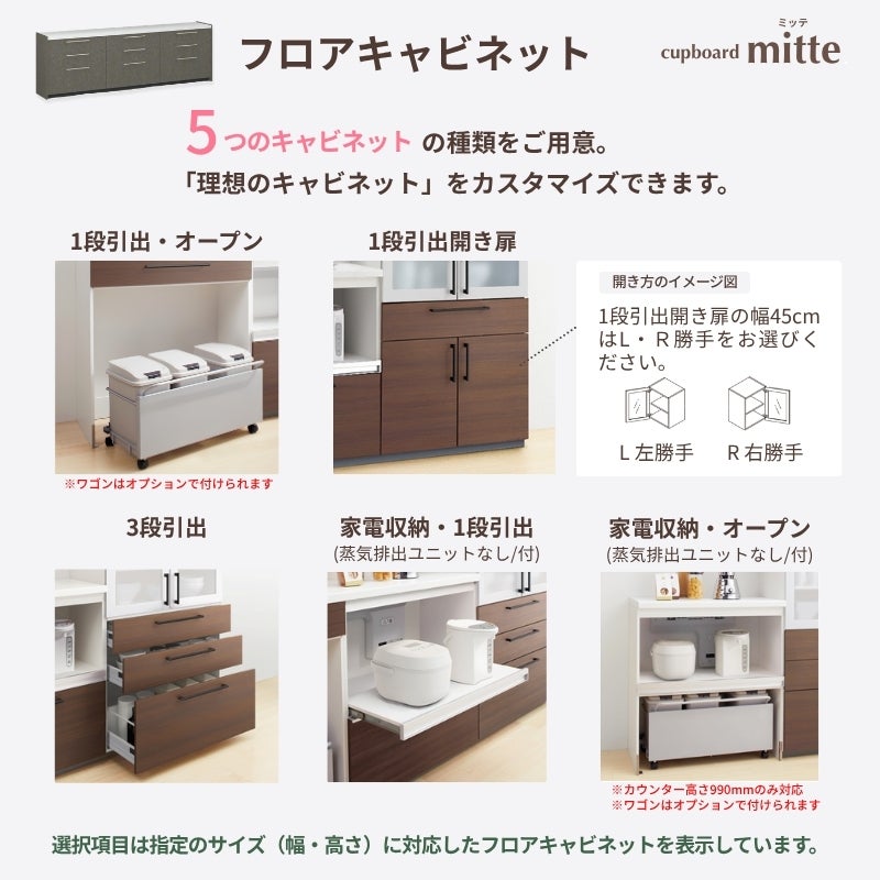 カップボード ミッテ 食器棚 間口45cm(45)cm 壁付型 フロア