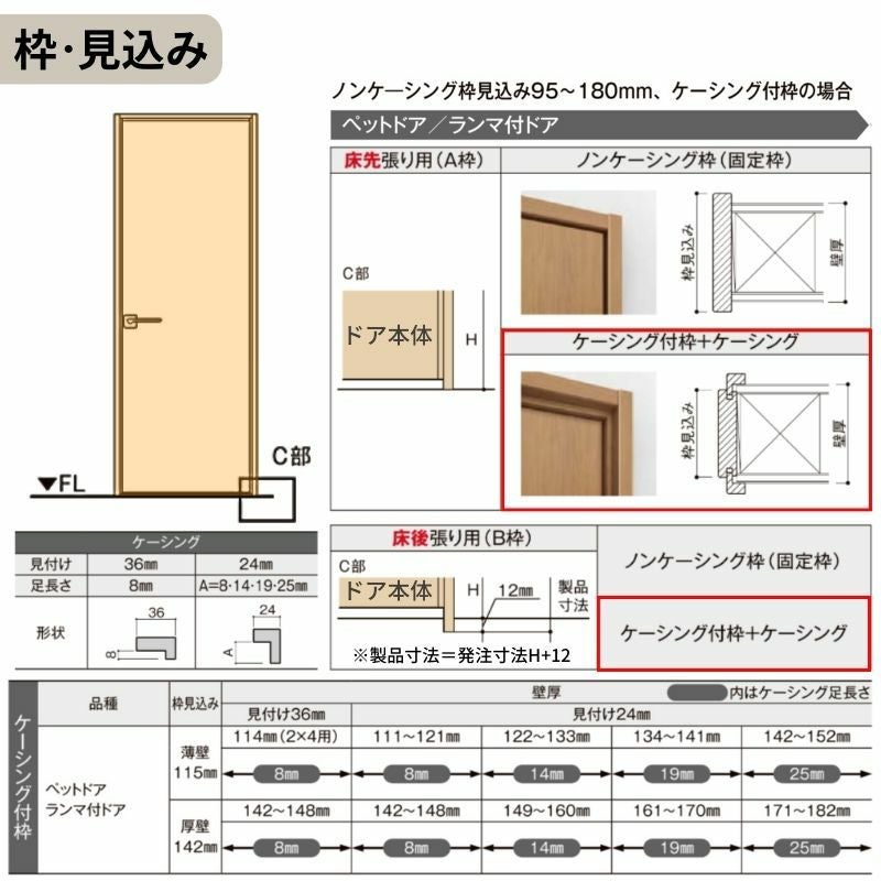 ランマ付 室内ドア ラシッサS LGR ケーシング付枠 0724 W780×H2400mm ガラス入りドア 錠付き/錠なし リクシル LIXIL ランマ ドア 屋内 セミオーダー 建具 ドア 木製 おしゃれ 室内ドア 交換 リフォーム DIY 【リフォームおたすけDIY】 8枚目
