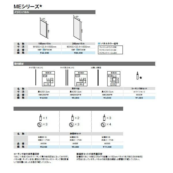 キッチンパネル/MEシリーズ対応 見切り材 サイド用2本入り 261.5cm