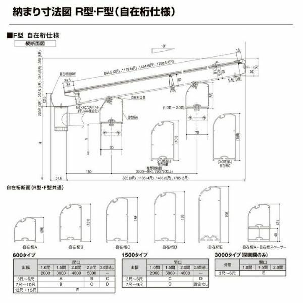 テラス屋根 スピーネ リクシル 間口3000×出幅1185mm 造り付け屋根タイプ 屋根F型 耐積雪対応強度20cm 自在桁 リフォーム DIY 9枚目